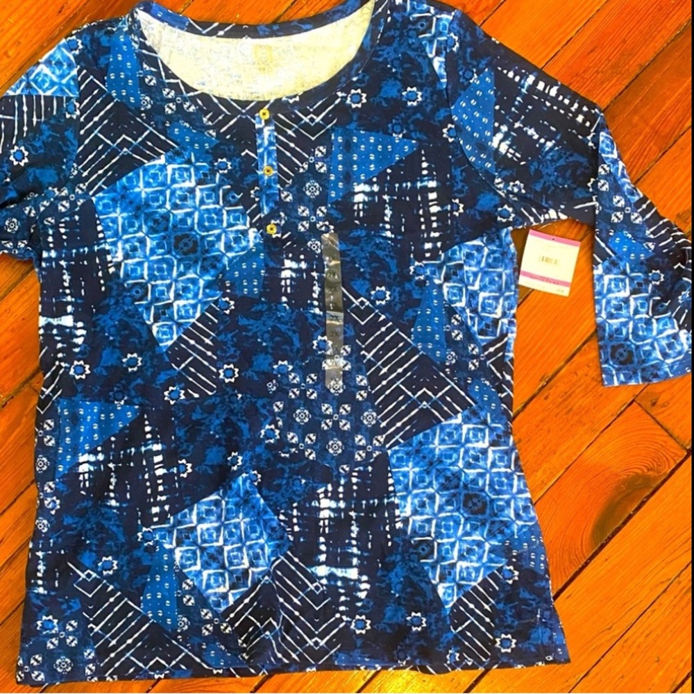 Anne Klein Sport Indigo 3/4 Sleeve Top Tie Dye Size 2X NWT